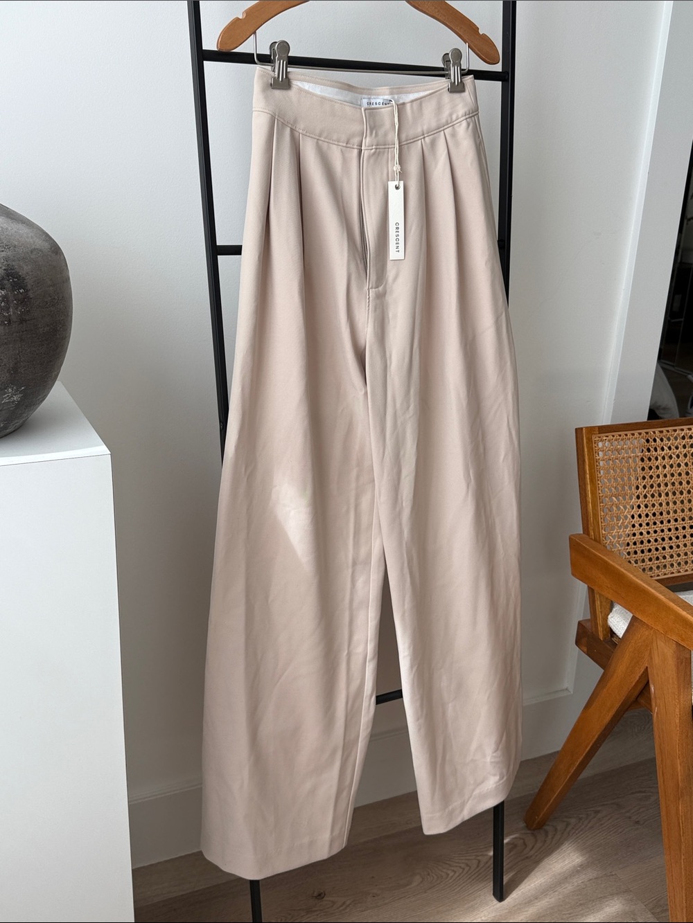 Crescent Beige Wide Leg Trousers